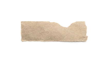 Recycled paper craft stick on a white background. Brown paper torn or ripped pieces of paper isolated on white.
