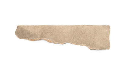 Recycled paper craft stick on a white background. Brown paper torn or ripped pieces of paper isolated on white.