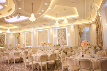Elegant wedding reception table arrangement, floral centerpiece