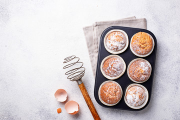 Sweet homemade cupcakes in backing dish