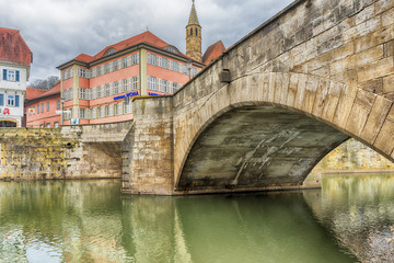 Fototapeta premium Schwaebisch Hall, Germany - 19 February 2019: The streets of Schwaebisch Hall