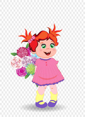Little Girl in Pink Dress with Flowers Isolated
