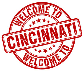 welcome to Cincinnati red round vintage stamp