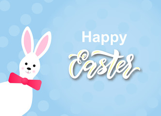 Obraz na płótnie Canvas Happy Easter sale banner template with easter white banny. Vector illustration.