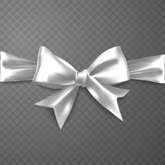 Realistic white bow on transparent background, vector illustration for your design