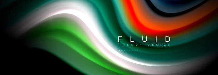 Abstract liquid colorful banner. Trendy wavy dynamic design. Fluid color shapes.