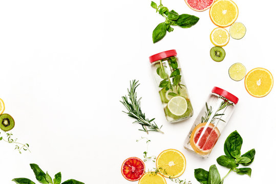 Infused waters with various ingredients background