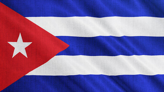 Cuba flag is waving 3D illustration. Symbol of Cuban national on fabric cloth 3D rendering in full perspective.
