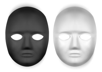 Realistic black and white masks, mask pattern design, vector illustration
