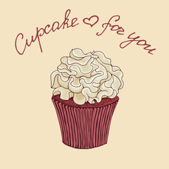 Chocolate cupcake with vanilla cream. Logo sweet cake with a wish. EPS 10 vector.