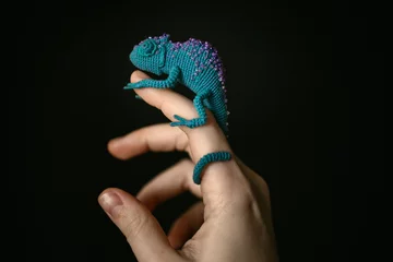 Tuinposter сrochet blue chameleon © bapawka