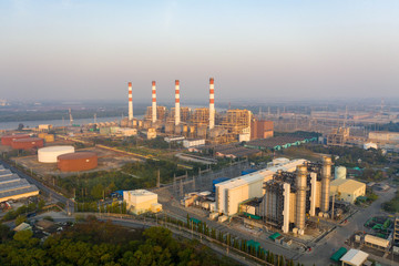 Fototapeta na wymiar Aerial view. Power plants, industrial power, water and thermal energy...
