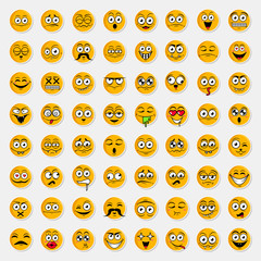 Sticker big set of cute happy smiley emotions,yellow vector illustration