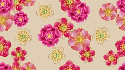 Japaneses concept in paper cut style- Cherry blossom seamless pattern -vector