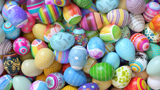 Viele bunte Ostereier zu Ostern als Header