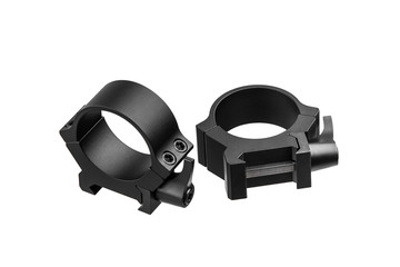 Obraz premium Quick disconnect mount made for holding a scope on a rifle isolated on white back. Quick Release Sniper Cantilever Scope Mount.