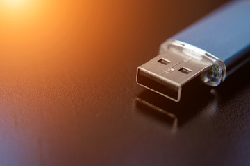 USB flash card with blue color close-up 