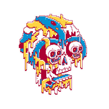 Skull with skeleton eyes dripping on white background