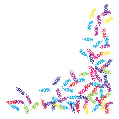 Sale Banner Confetti. Vector Falling Down -10, -20, -30, -40, -50, -70, 90 Banner or Sticker. Holidays Shopping Promotion Ads. Rebate Badge, Price Discount Hipster Sale Banner, Frame or Border