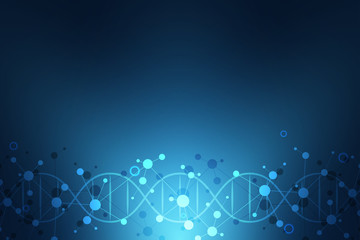 DNA strand and molecular structure. Genetic engineering or laboratory research. Background texture for medical or scientific and technological design.