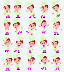 Cartoon character chef. Set with different postures, attitudes and poses, doing different activities in isolated vector illustrations.