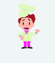 Chef waving, happy.