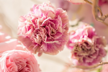closeup bouquet of fresh carnation and rose. Event decoration wi