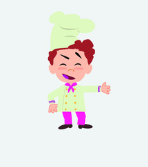 Chef showing something in an optimistic and positive attitude.