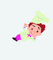 Chef lying, greets with a dreamy expression.