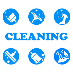 Cleaning services logo, icon set. Blue. Vector illustration.