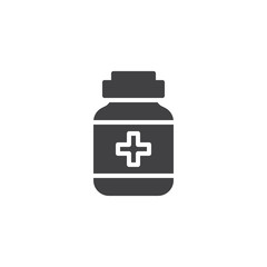 Obraz premium Medicine bottle vector icon. filled flat sign for mobile concept and web design. Medical jar glyph icon. Symbol, logo illustration. Pixel perfect vector graphics