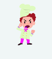 Chef screams angry in aggressive attitude.