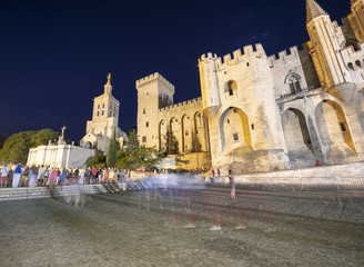 Fototapeta na wymiar Popes Palace in Avignon, France. Exterior view on a beautiful night
