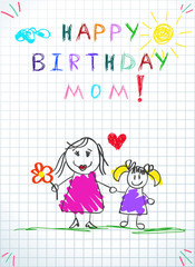 Happy Birthday Mom Hand Drawn Baby Illustration