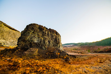 panorama of the rocks of the Rio Tinto in the early morning