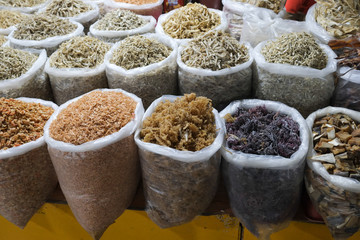 Various kinds of anchovies sold in the night market