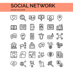 Social Network Icons Set. UI Pixel Perfect Well-crafted Vector Thin Line Icons. The illustrations are a vector.