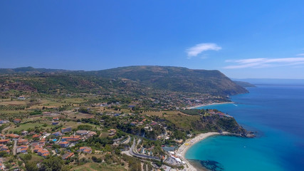 Fototapeta na wymiar Aerial view of italian coastline in summer season. Calabria from the sky