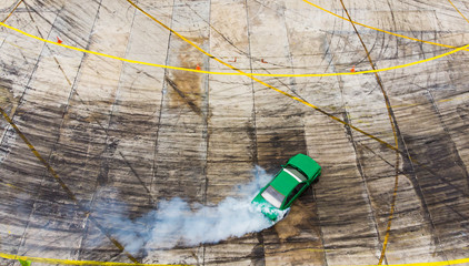 Top view Aerial view photo driver drifting car on asphalt track,Car drift  © jamesboy