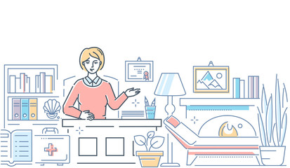 Psychologist at work - modern line design style illustration