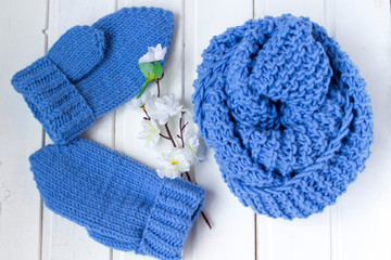 Knitted mittens and scarf 