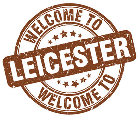 welcome to Leicester brown round vintage stamp