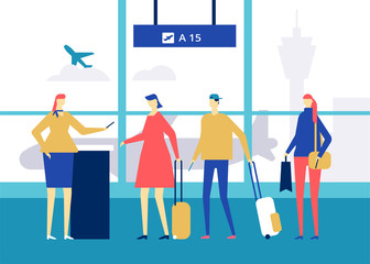 At the airport - flat design style colorful illustration