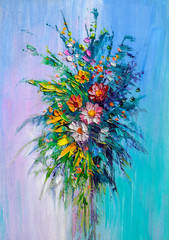 Oil painting a bouquet of flowers .