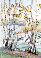 watercolor autumn landscape