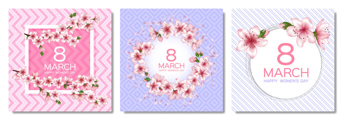 8 March Happy Women's Day vector cards set.