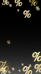 Luxury Vector Gold Percentage Sign Confetti on Transparent. Percent Sale Background. Business, Economics Print. Discount Illustration. Promotion Poster. Black Friday Banner. Special offer Template.
