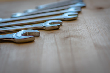 Metallic set of spanner keys.