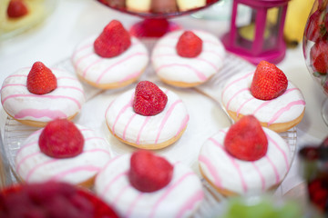 Delicious cakes on candy bar