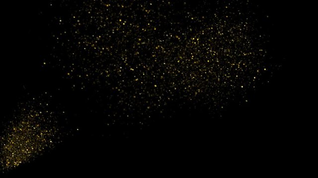 Golden Confetti Party Popper Explosions on Black Backgrounds. 3d animation, 4K.
